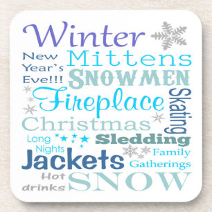 Posavasos Palabras de laberinto de tipografía de invierno