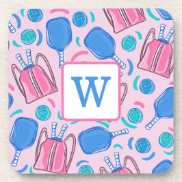 Posavasos Palas y bolas de peletería Pink Preppy Inicial