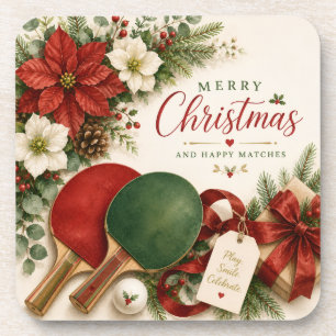 Posavasos Paleta de Ping Pong y pelota con tema navideño