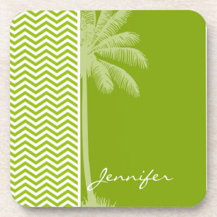Posavasos Palm on Retro Apple Green Chevron Strips