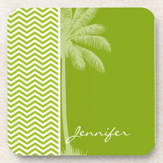 Posavasos Palm on Retro Apple Green Chevron Strips