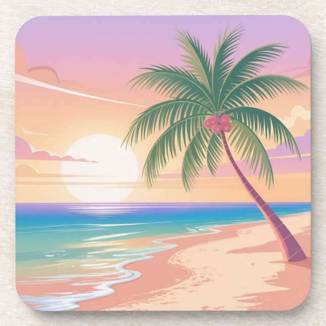 Posavasos Palm Tree Sunrise Beach Coaster Set (Frente)