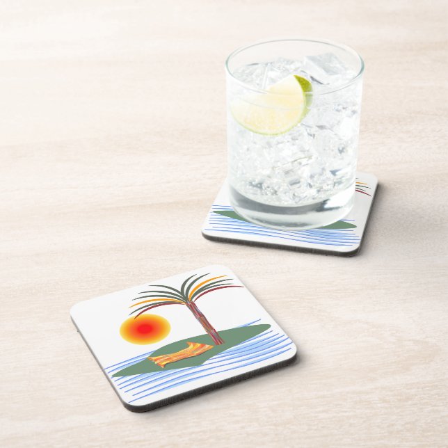 Posavasos Palm Tree tropical brillante, Sun y Waves (Lado Derecho)