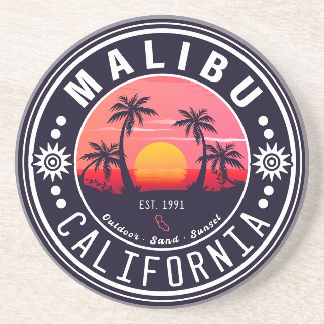Posavasos Palm Trees Retro Sunset de Malibu California 60 (Frente)