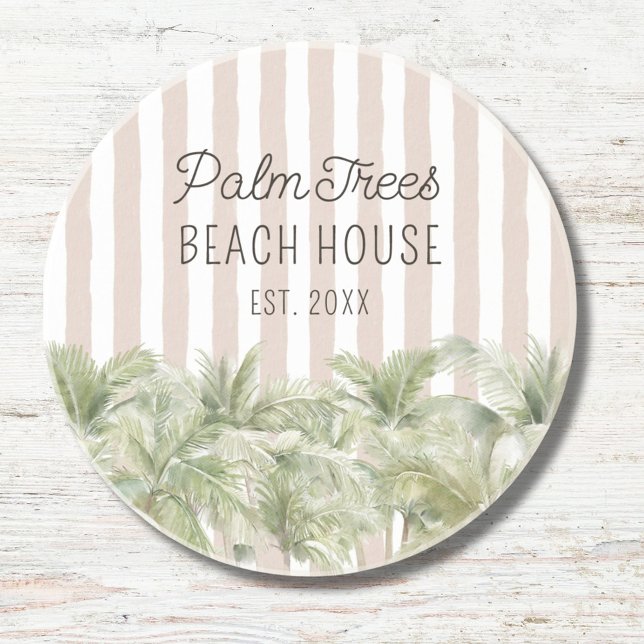 Posavasos Palm Trees Tropicales Beige Stripes Beach House (In situ)