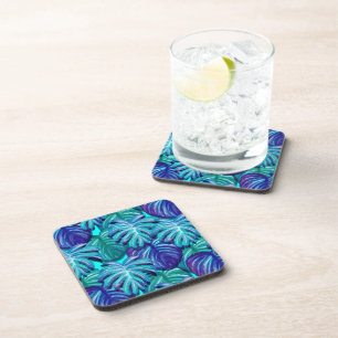 Posavasos Palm Tropical Plastic Coaster Set-Blue