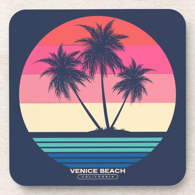 Posavasos Palmares Retro Atardecer Playa Venice (Frente)