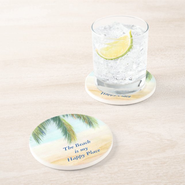 Posavasos Palmera en un día soleado en la playa (Lado)