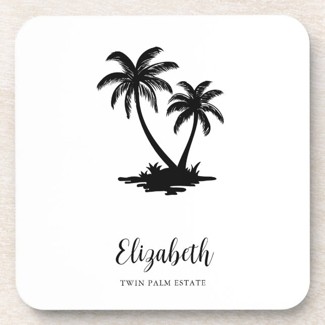 Posavasos Palmera Tropical Costera Personalizada (Frente)