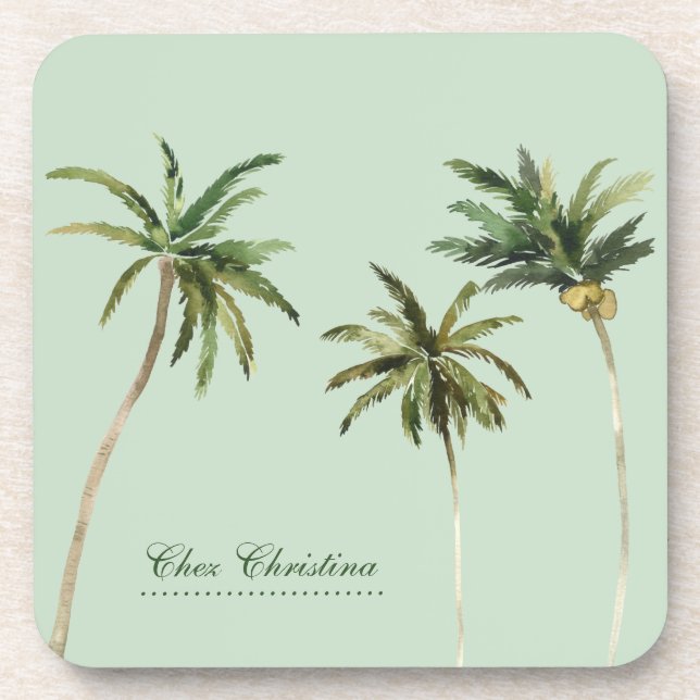 Posavasos Palmeras acuáticas Verde Tropical Personalizado (Frente)