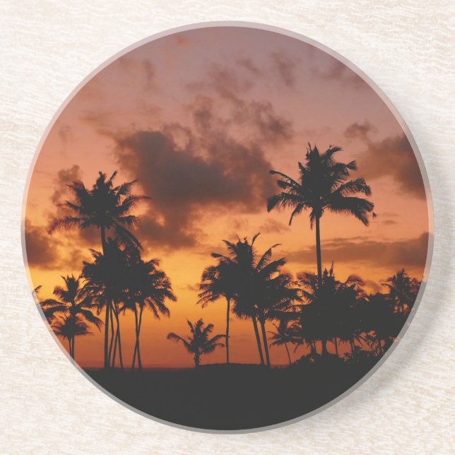 Posavasos Palmeras al atardecer - rojo (Frente)