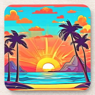 Posavasos Palmeras al atardecer: Vista tropical