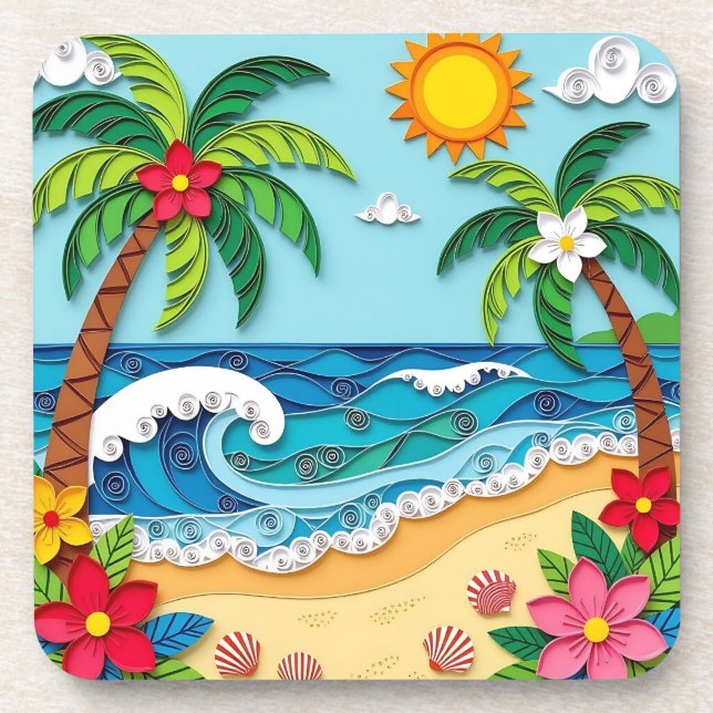 Posavasos Palmeras en la Playa  (Frente)
