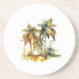 Posavasos Palmeras en trópicos acuáticos verdes y amarillos