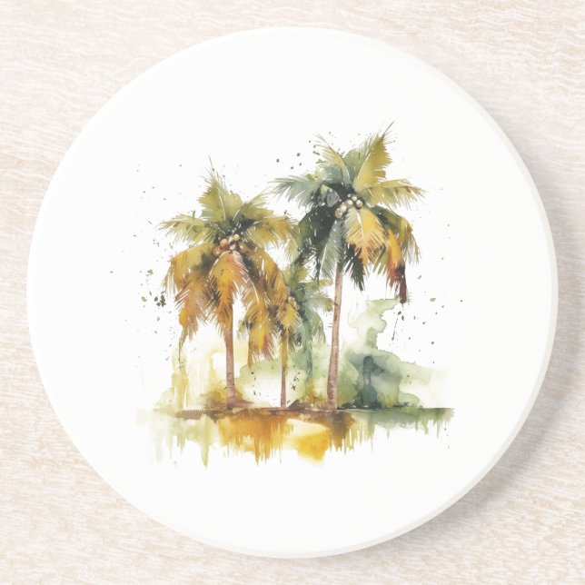 Posavasos Palmeras en trópicos acuáticos verdes y amarillos (Frente)