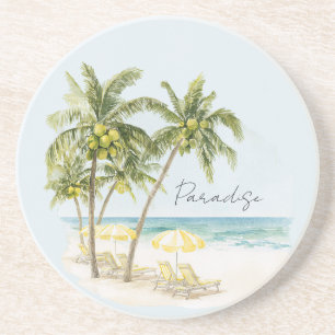 Posavasos Palmeras Tropicales Océano Paraguas Amarillos