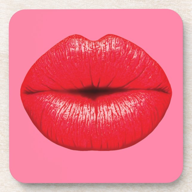 Posavasos Palo de labios rojos de arte pop grande sobre rosa (Frente)