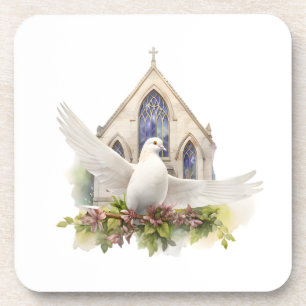 Posavasos Paloma blanca con iglesia
