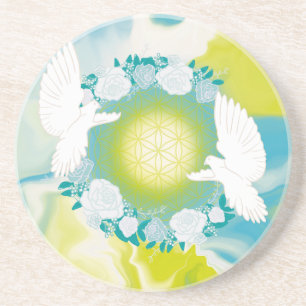 Posavasos Palomas Blancas Flor de la Vida Geometría Sagrada