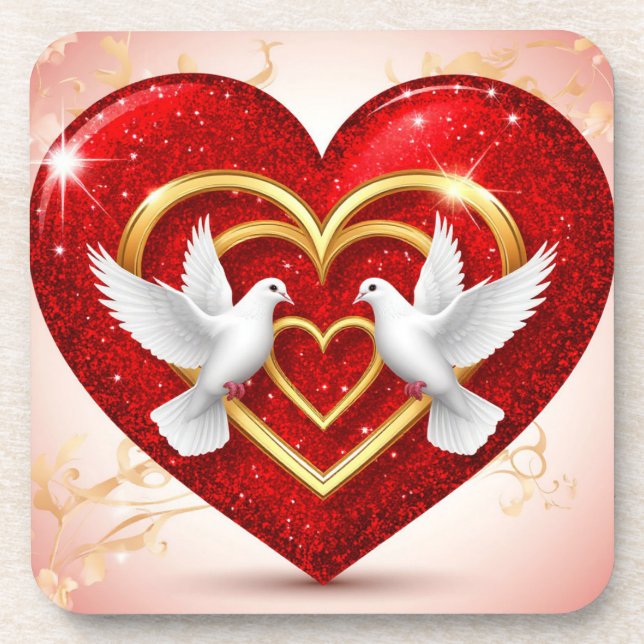 Posavasos Palomas románticas corazón amor (Frente)