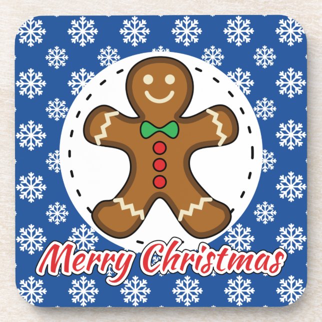 Posavasos Pan de jengibre - Patrón de copos de nieve azules  (Frente)