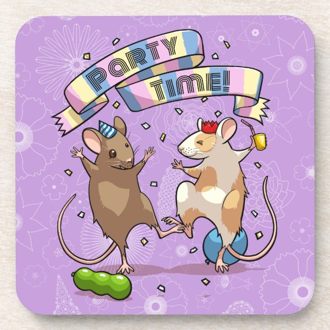 Posavasos Pancarta de tiempo de Fiesta de ratones bailarines (Frente)