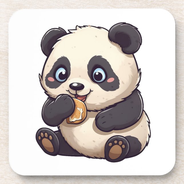 Posavasos Panda comiendo una galleta (Frente)