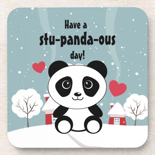 Posavasos Panda De Bebé Cuto En Gris De Nieve De Invierno (Frente)