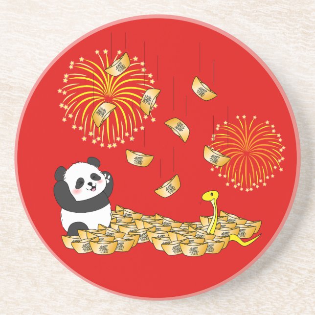 Posavasos Panda del Año Nuevo Chino de la Serpiente 2025 (Frente)