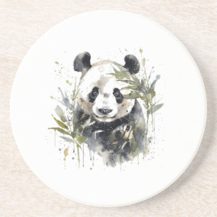 Posavasos Panda lindo entre la acuarela de bambú