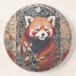 Posavasos Panda Rojo Elegante William Morris Inspirado Flora