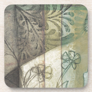 Posavasos Panel de jardín con hojas, flores y hierba