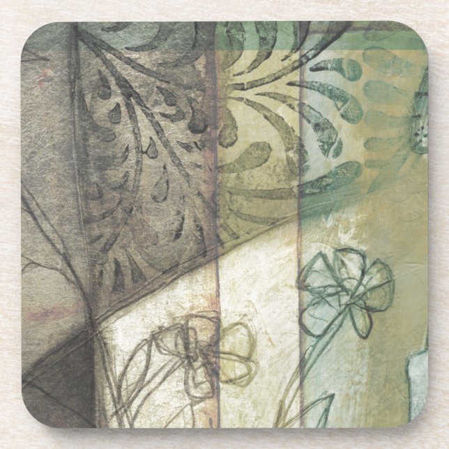 Posavasos Panel de jardín con hojas, flores y hierba (Frente)