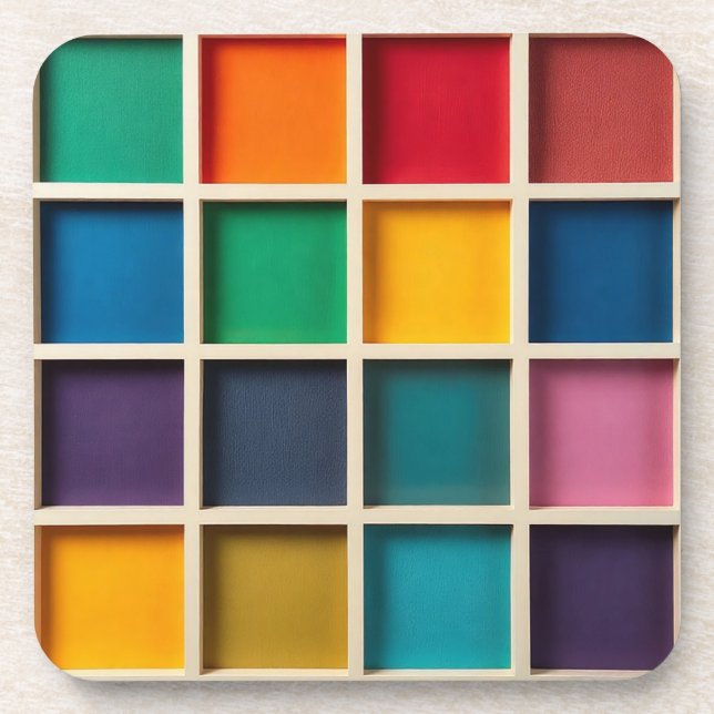 Posavasos Panel de rejilla geométrica colorida (Frente)