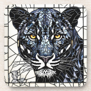Posavasos Panel de vidrio emplomado de Pantera Negra