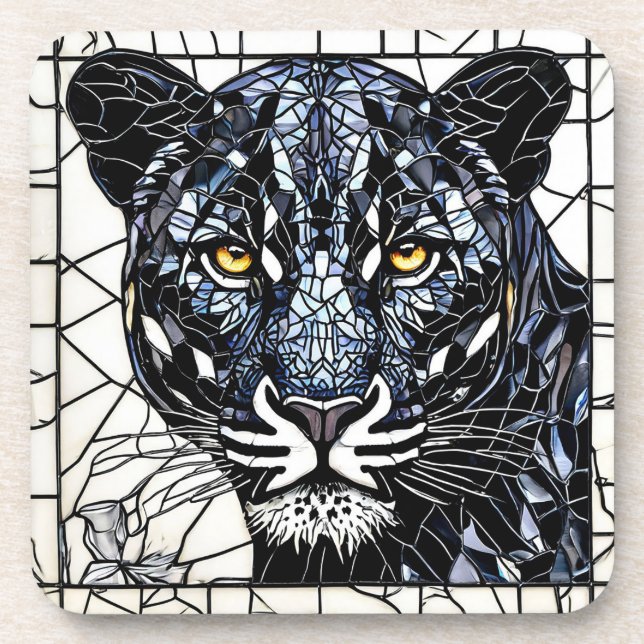 Posavasos Panel de vidrio emplomado de Pantera Negra (Frente)