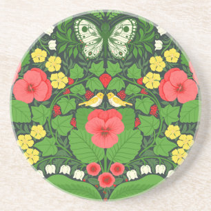Posavasos Pansias rojas, pájaros y mariposas