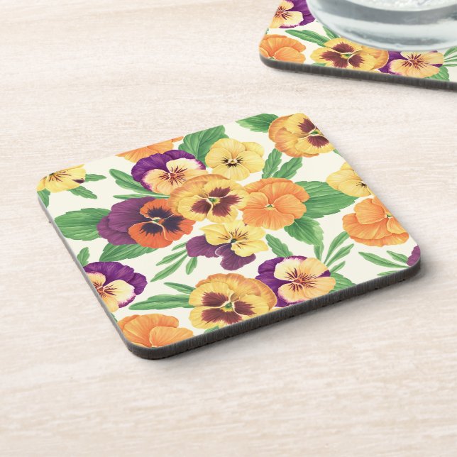 Posavasos Pansies en blanco roto (Lado Izquierdo)