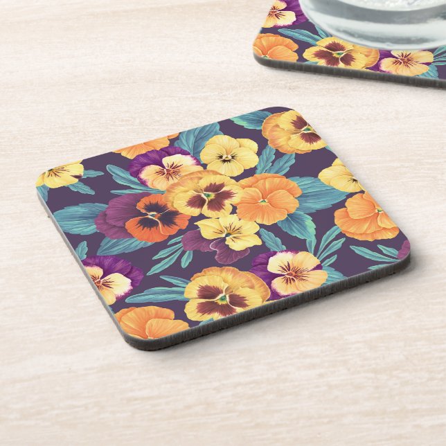 Posavasos Pansies en violeta de ciruela (Lado Izquierdo)
