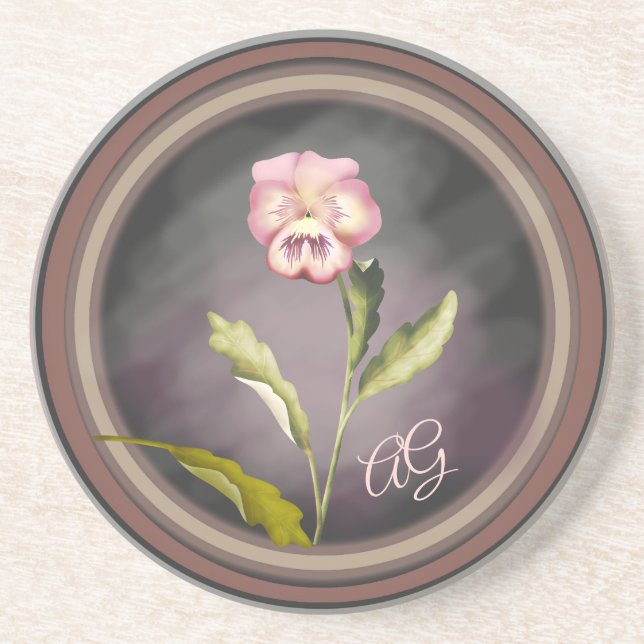Posavasos Pansy pintado con iniciales (Frente)