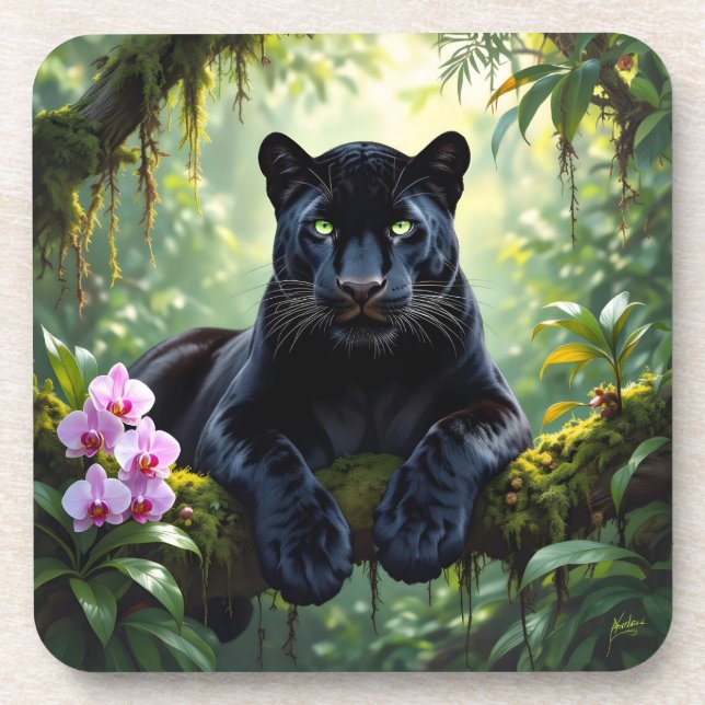 Posavasos Pantera negra en la selva (Frente)