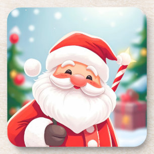 Posavasos Papá Noel alegre sosteniendo un bastón de caramelo