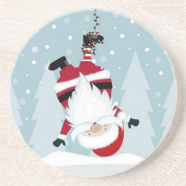 Posavasos Papá Noel divertido colgado boca abajo
