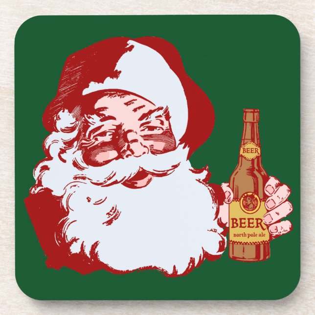 Posavasos Papá Noel retro con navidad de una cerveza (Frente)