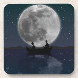 Posavasos Papá Y Su Hijo Pescando Bajo Una Pascua Llena