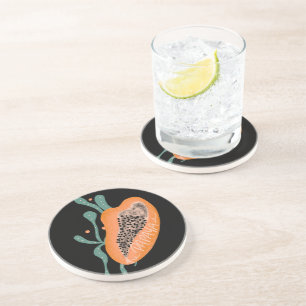 Posavasos Papaya Letra Dibujada a Mano Fruta Tropical
