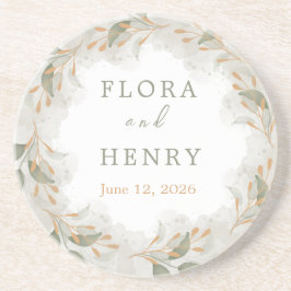 Posavasos Papel de boda de acuarela de vegetación de eucalip