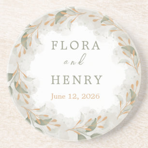 Posavasos Papel de boda de acuarela de vegetación de eucalip