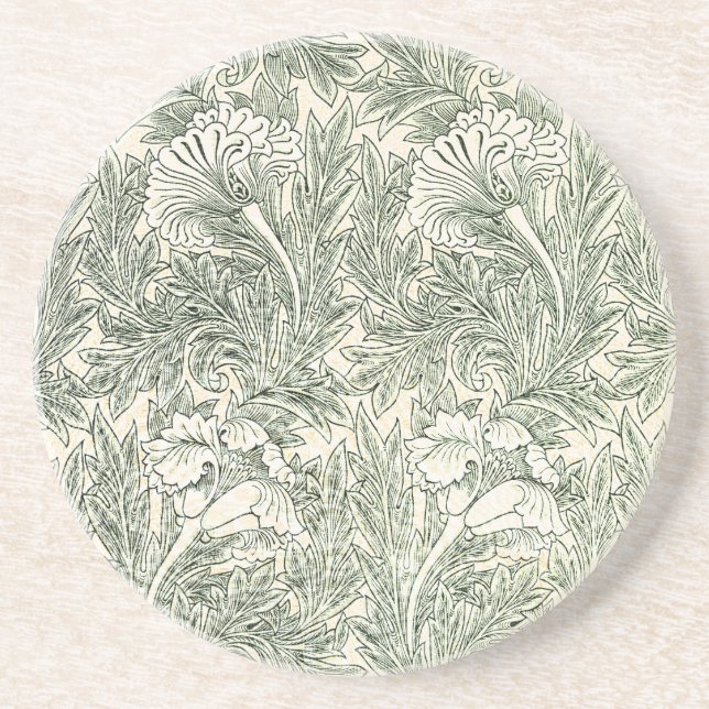 Posavasos Papel pintado de tulipán clásico verde de William  (Frente)