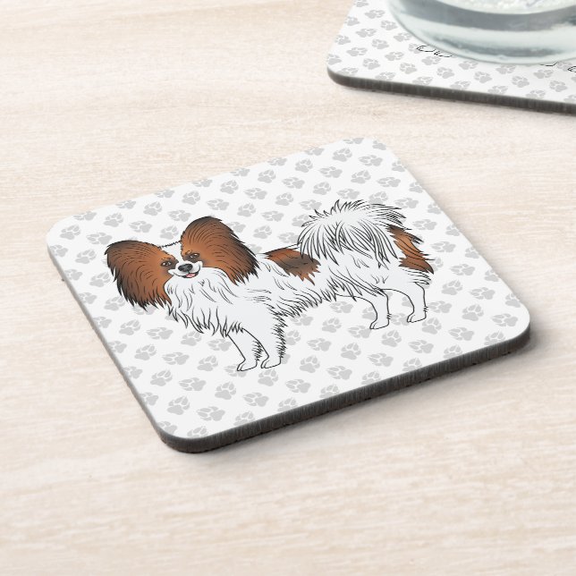 Posavasos Papillon Cartoon de Perro Sable Rojo Sobre Patrón  (Lado Izquierdo)
